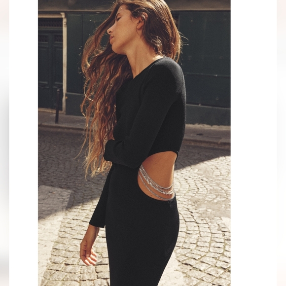 Zara Dresses & Skirts - CHAIN APPLIQUÉ KNIT DRESS WITH CUT-OUT DETAIL SIZE M